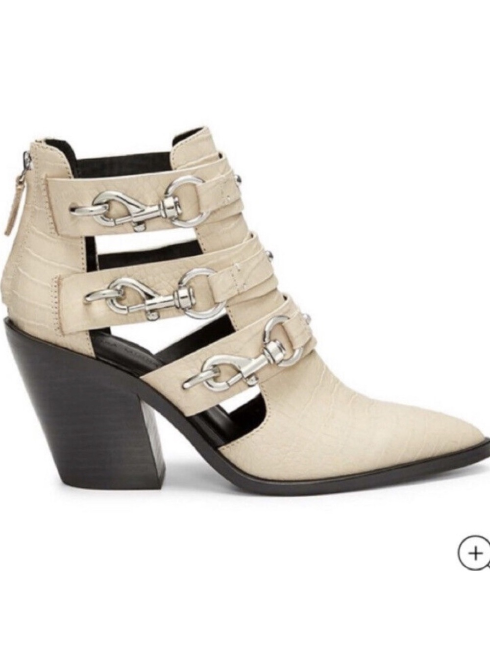 Rebecca Minkoff Beige Cutout Seavie Ankle Boot with Silver Buckle Straps